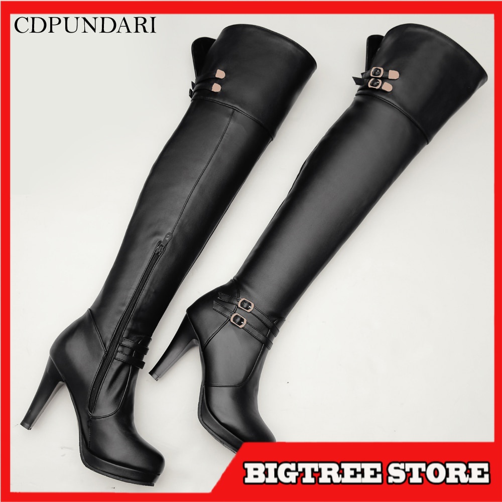 Sepatu Boots Wanita Panjang  Black High Heels Over The Knee Boots Women Platform Thigh High Boots Sp
