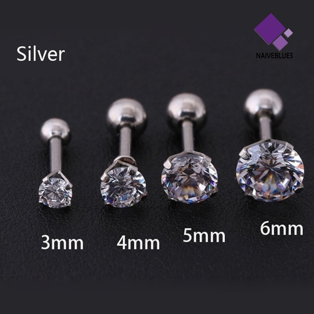 1pc Anting Stud Cubic Zirconia Bahan Titanium Untuk Unisex