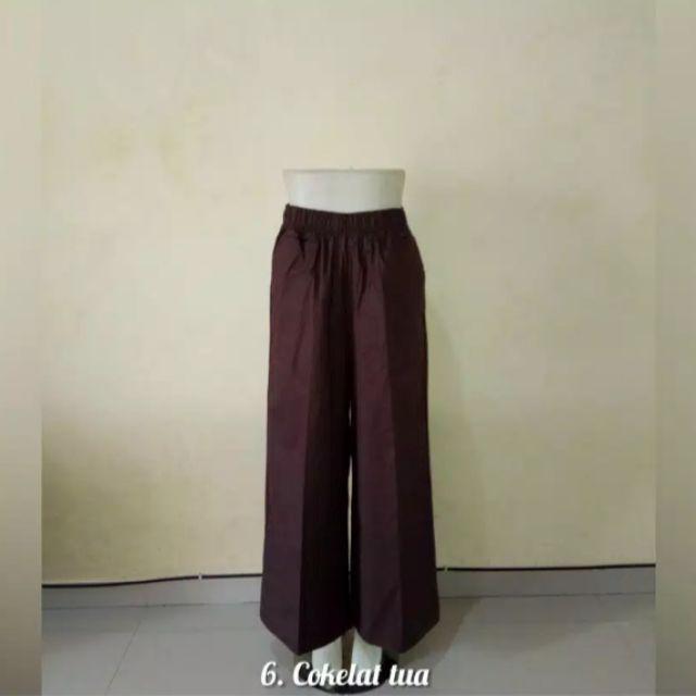 Kulot polos bahan katun stret-Coklat