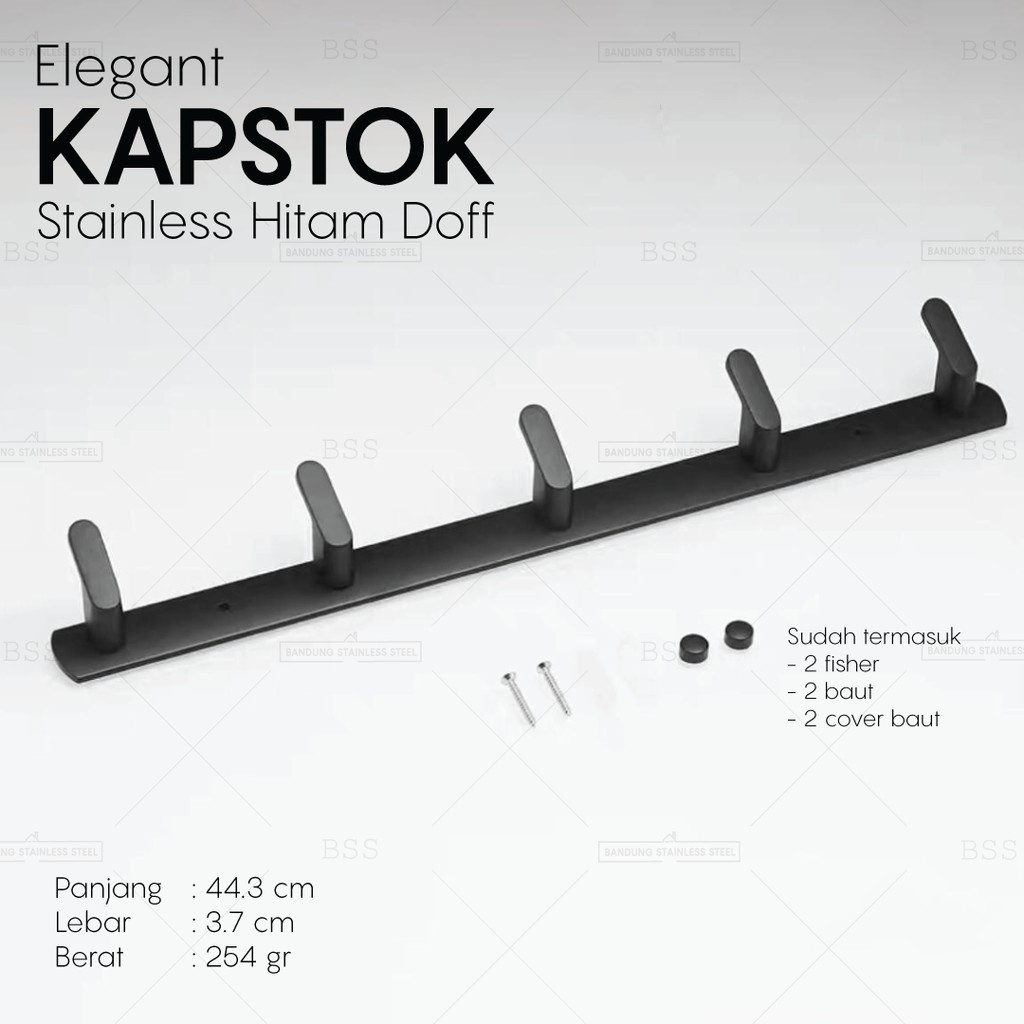 Gantungan Kapstok Baju 5 Kait Stainless Kait Tebal Hitam Doff 44cm Pakaian Elegant Mewah