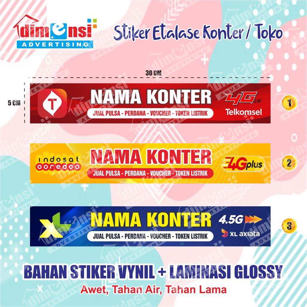 

Stiker Etalase Konter / Toko Murah + Laminasi All Provider ( Minimal 9 Pcs ) - DIMENSI ADV