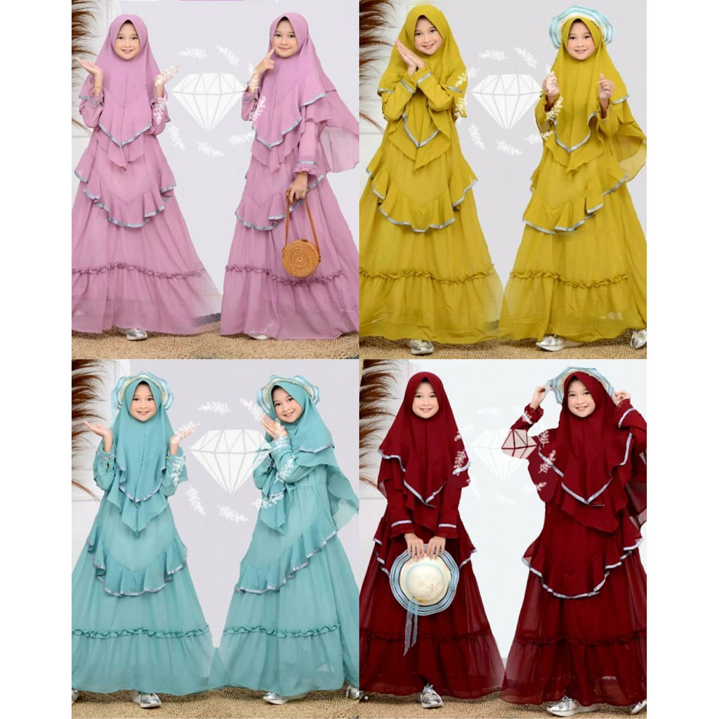 ADA REAL VIDEO  7W WARNA BMM PAKAIAN GAMIS DRESS ANAK PEREMPUAN MUSLIM KISARAN USIA 7-11 TH SYARI MO