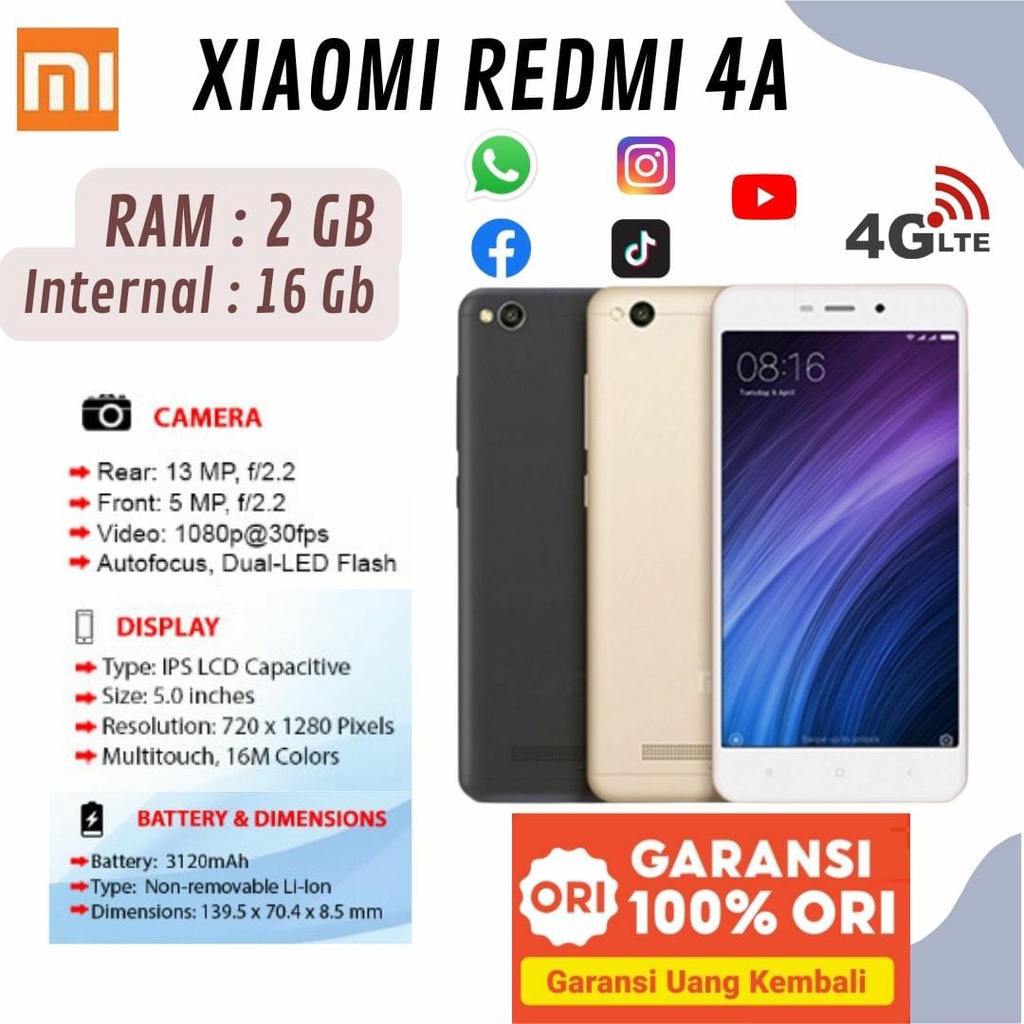 Xiaomi Redmi 4A RAM 2/16 Garansi Distributor