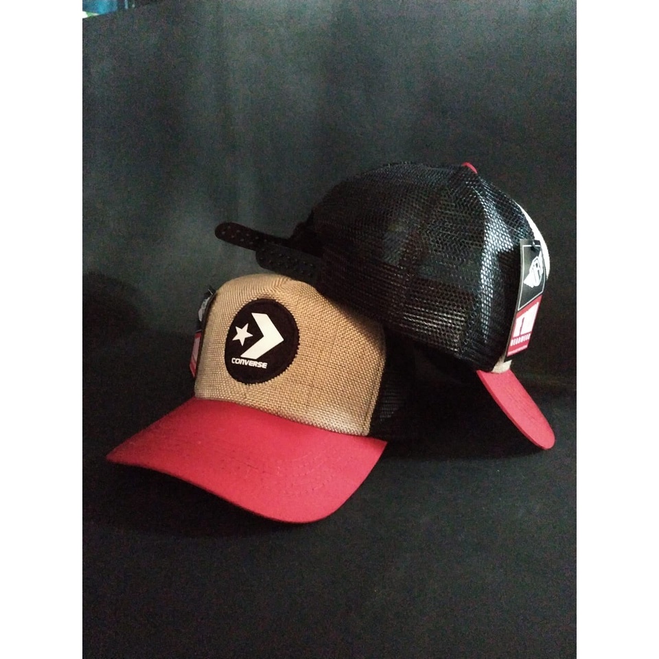 Topi Pria jaring baseball unisex cream merah motif random/realpict/COD