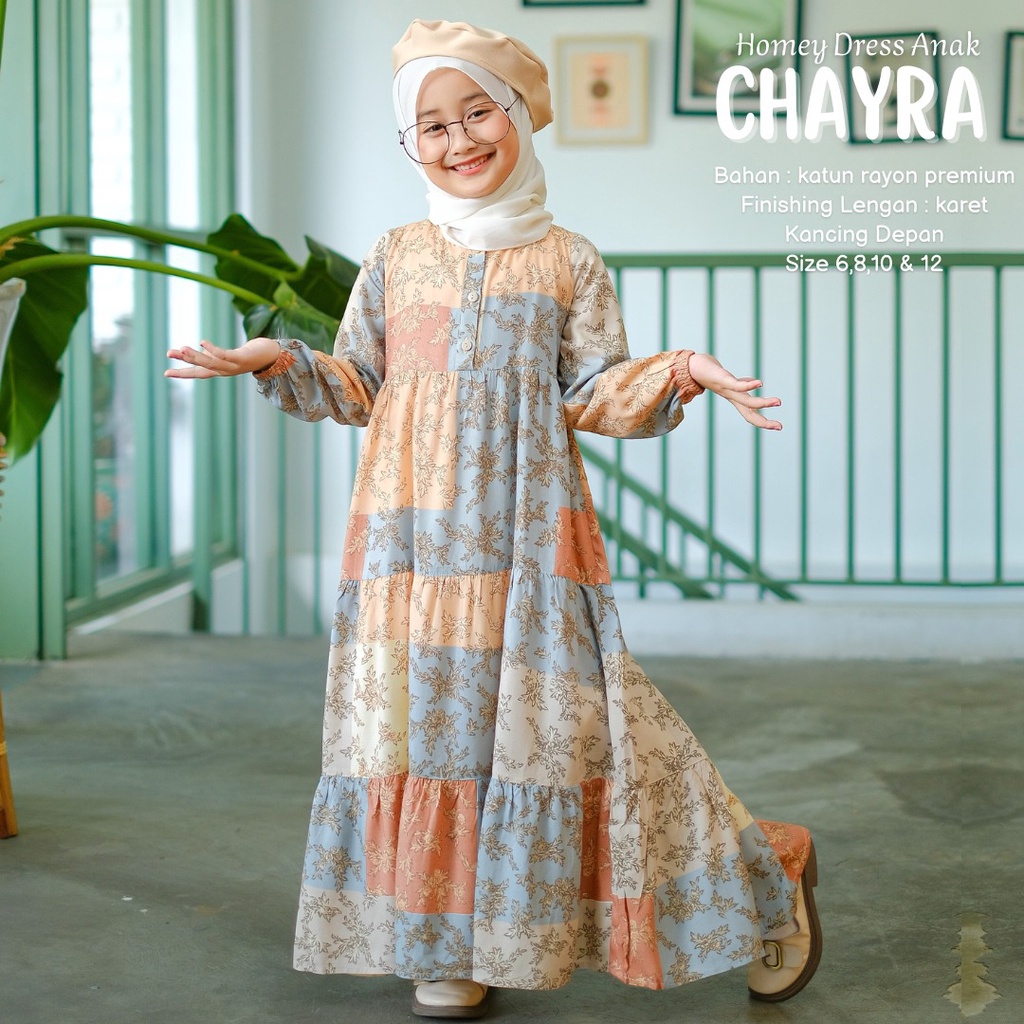 Gamis Anak Perempuan Umur 4 sd 12 tahun_Homey Dress CHAYRA Kids_Gamis Anak Bahan Rayon_Pakaian Muslim Anak Perempuan