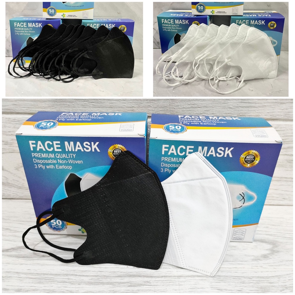 Masker Duckbill facemask Duckbil face mask 50 Pcs1Box Putih Hitam masker duckbill garis mirip sensi masker hitam putih tebal