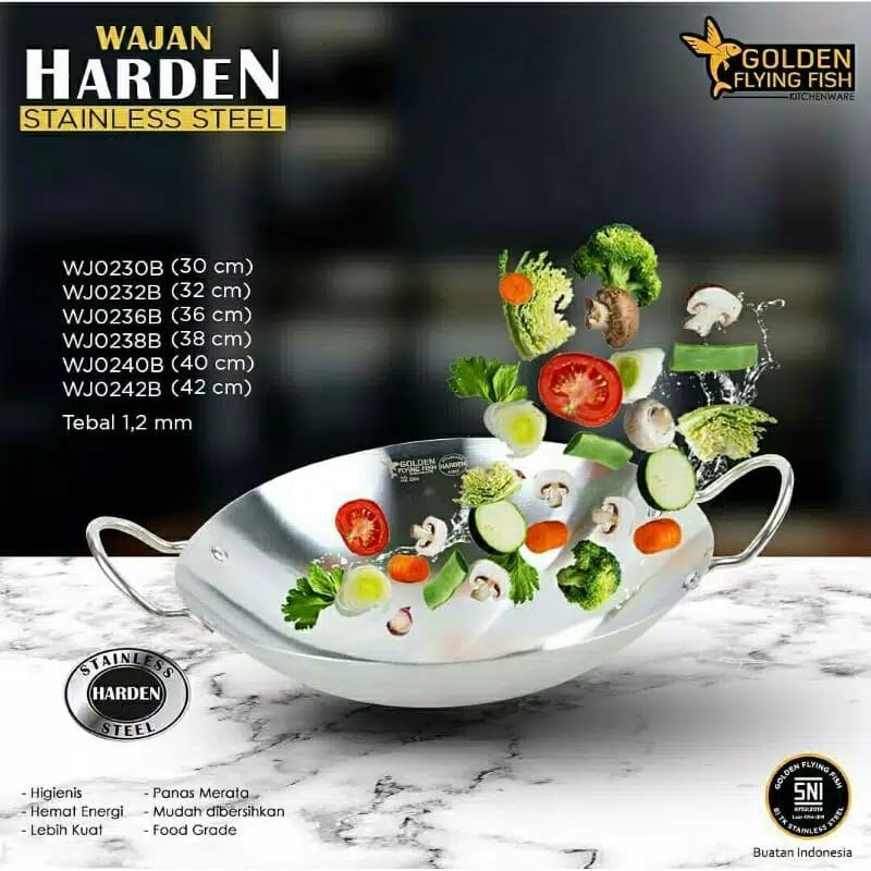 Wajan Golden Flying Fish - Kuali Anti Lengket Stainless Harden Steel Diameter 30 32 36 38 40 42 cm