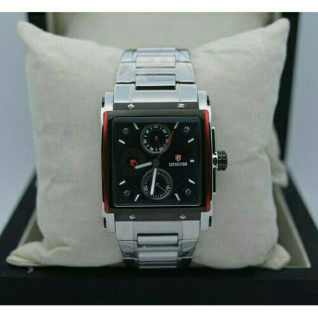 JAM TANGAN WANITA EXPEDITION 6731 CEWEK SILVER BLACK RED ORIGINAL