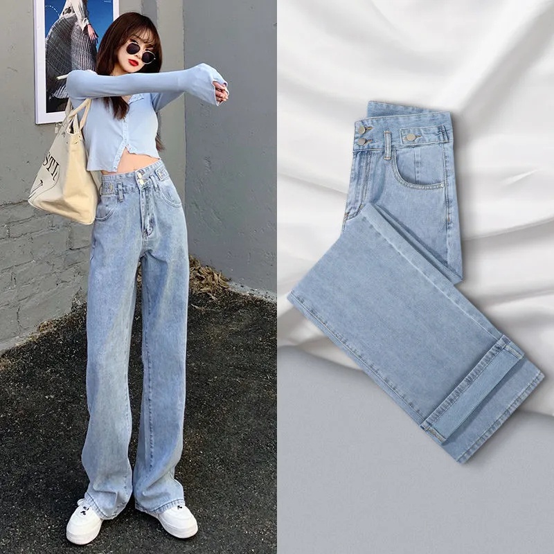 Celana Panjang Jeans Wanita Kekinian High Waist Celana Kulot Jeans Boyfriend Denim Pants Korean Style