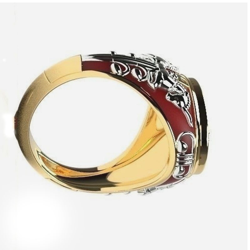 Cincin Bentuk Mahkota Bahan Stainless Warna Merah Gaya Vintage Untuk Wanita