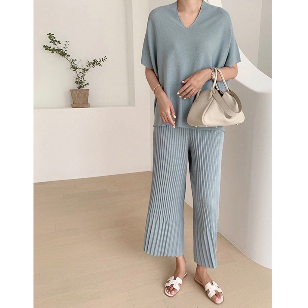 SET6411 Mixmax Knit Set Top & Pleated Pants-2