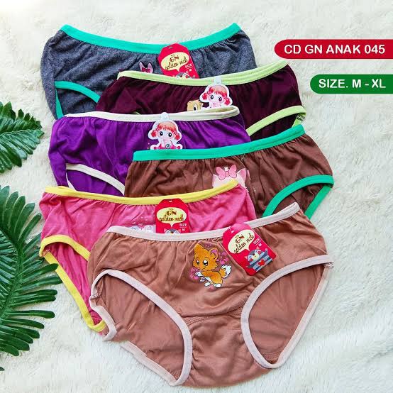 6 Pcs Celana Dalam Golden Nick 045 - 049 / CD Anak Perempuan - Polos List Warna