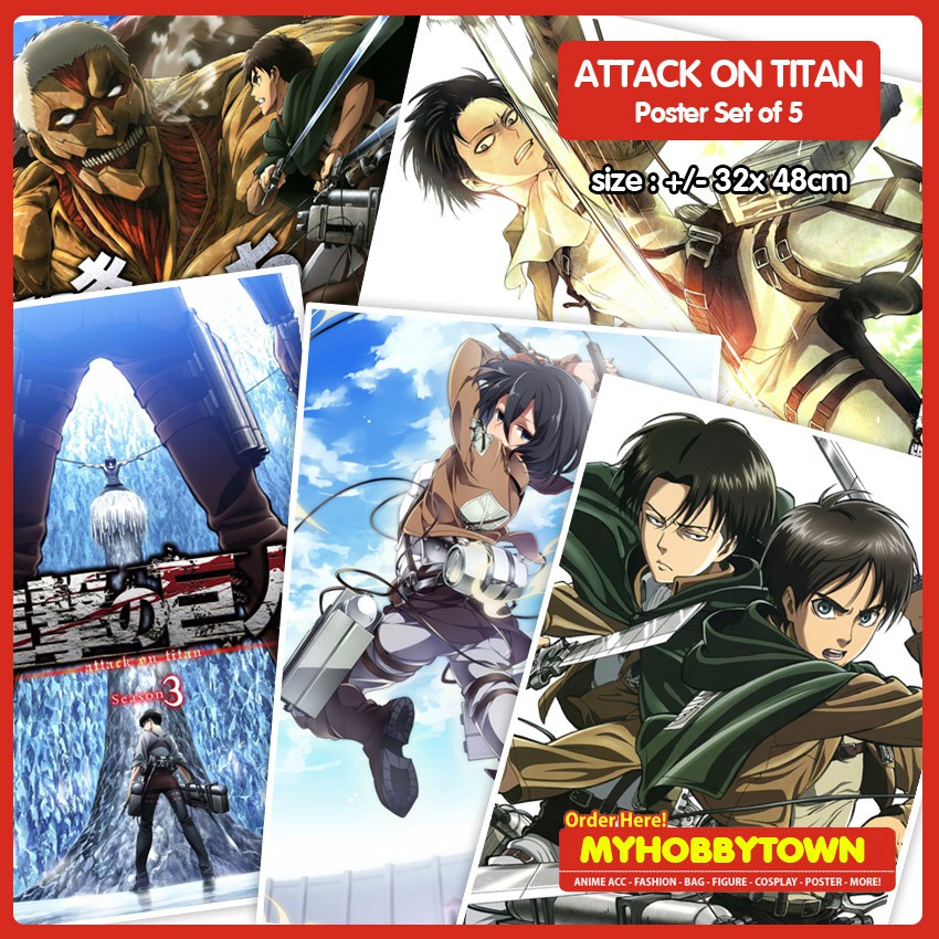 Poster Anime Shingeki no Kyojin Attack On Titan Set Of 5