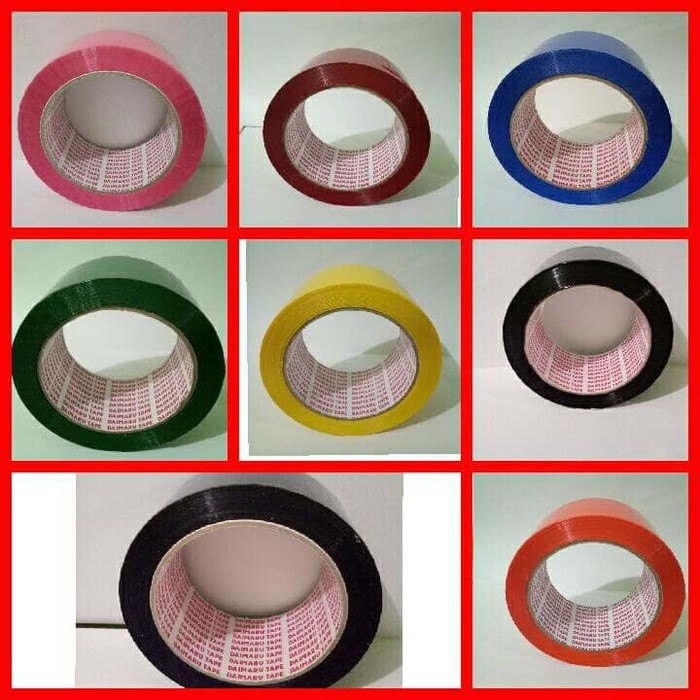 

Lakban warna warni daimaru plastik 2 inch kuat 48mm x 90Yard merah biru hijau kuning orange dll