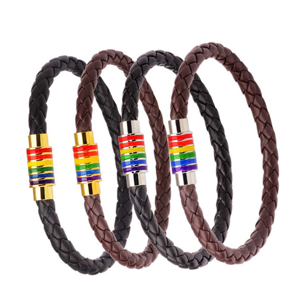 Hu Hu Hu Hu Hu Alat Bantu Pasang Kacamata♡ Gelang Tali Kulit Warna Pelangi Dengan Gesper Magnetik Untuk Unisex