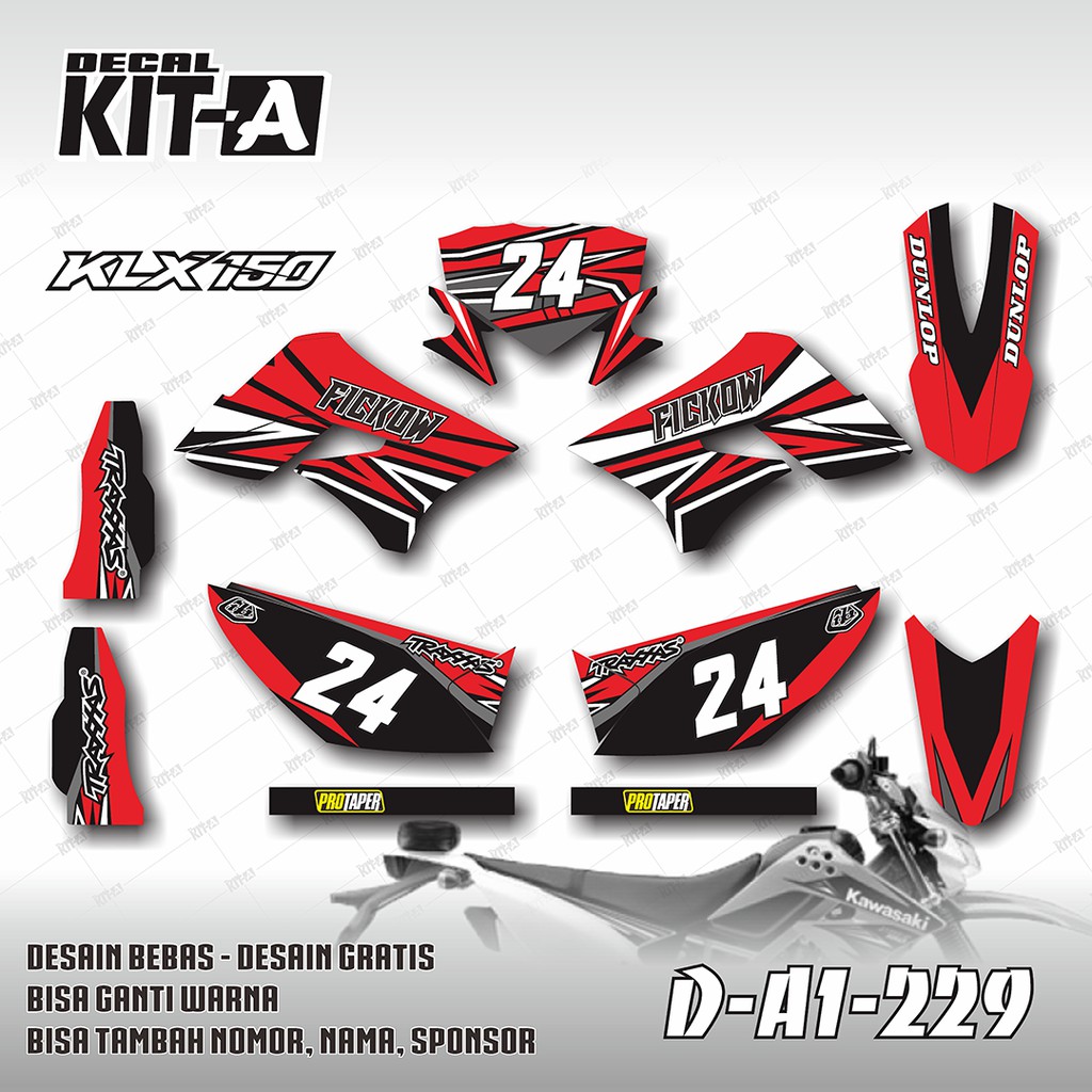 Decal Stiker Klx 150 s Merah Hitam Dekal Striping Sticker Dtracker Klx 150 a1-229