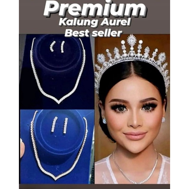 One Set Perhiasan Premium Full Diamond / Kalung / Anting / Kalung Aurel