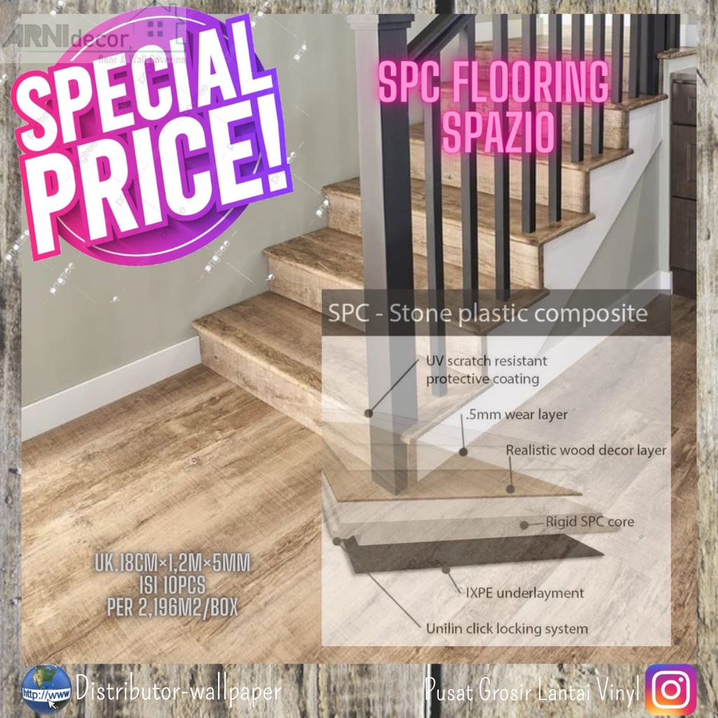 Lantai Vinyl SPC Spazio 4 mm Motif Kayu Click System Tanpa Lem