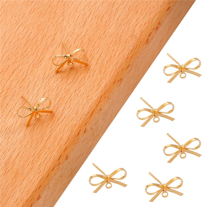 18K Gold Plated 1Pair 14.5x8.5mm Brass Copper Ribbon Bow Style Stud Earring for DIY  Earring Jewelry Findings Making