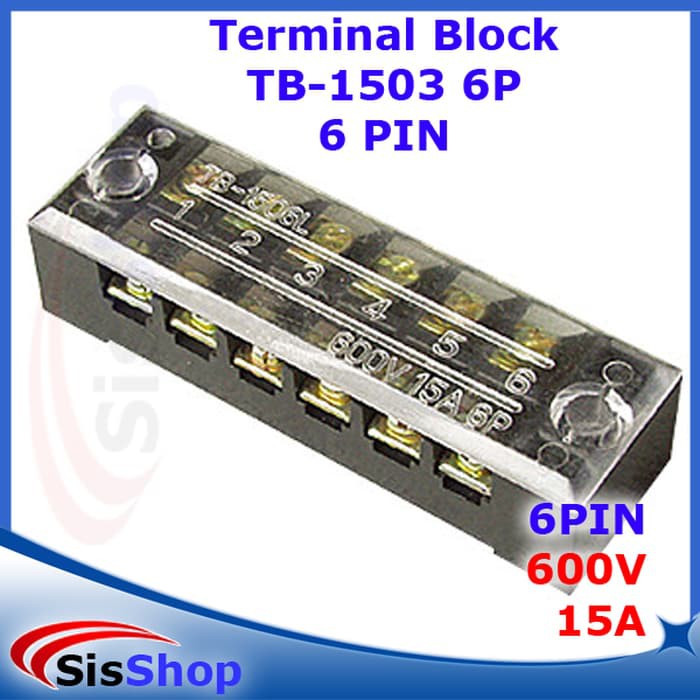 TB-1506 TERMINAL BLOCK BLOK 6 KABEL 6 PIN 6P SEKRUP 3MM TB1506 15A