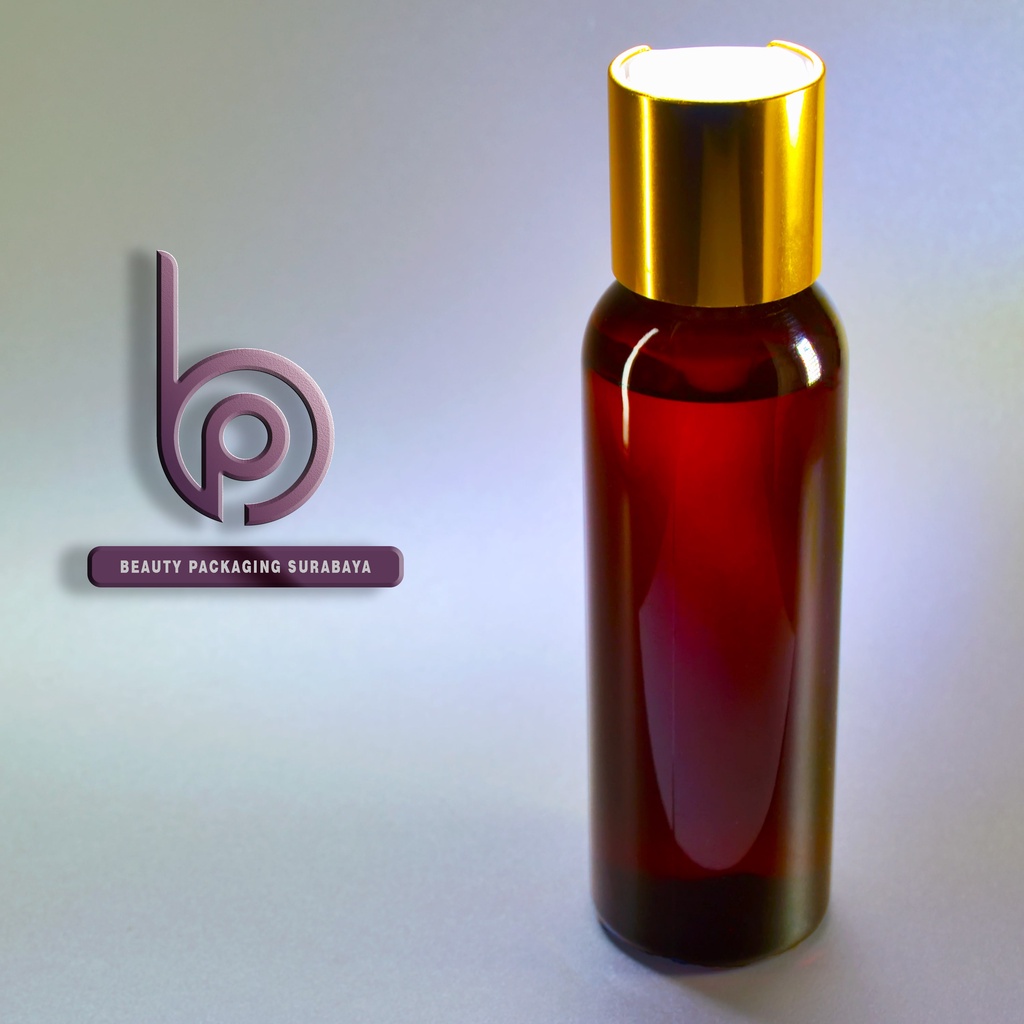 Botol plastik PET 100ml BR coklat amber tutup presstop luxury neck