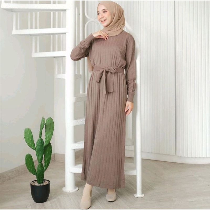 Kava Long Dress(+Belt) Knit / Dress Rajut / Long Dress / Baju Muslim Wanita / Dress Knit / Gamis