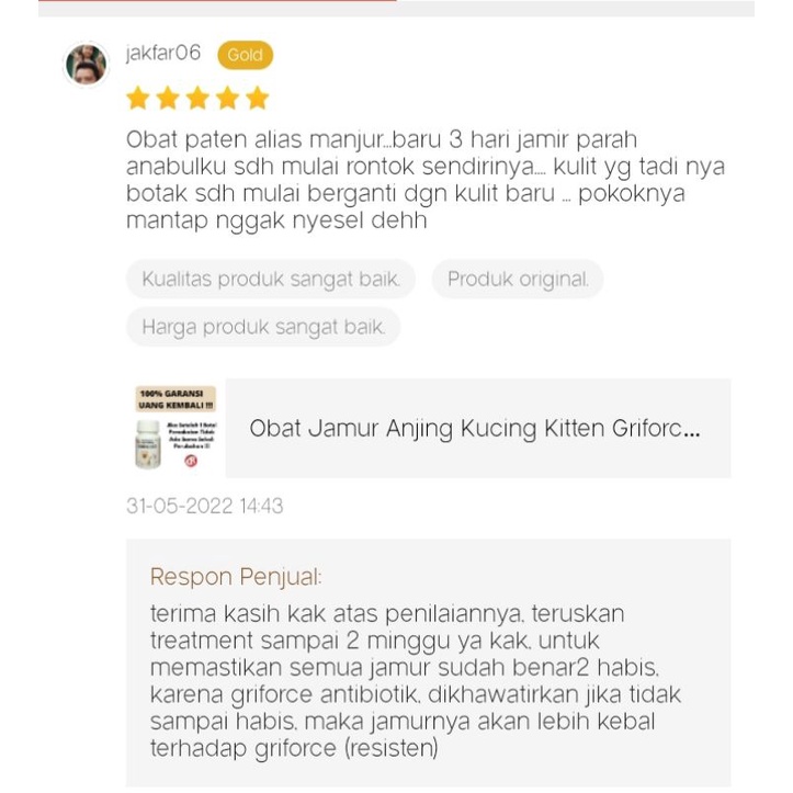 Obat Jamur Anjing Kucing Kitten Griforce Anti Jamur Ringworm Parasit Kulit Berkerak Alergi Dermatitis Bulu Rontok Ketombe