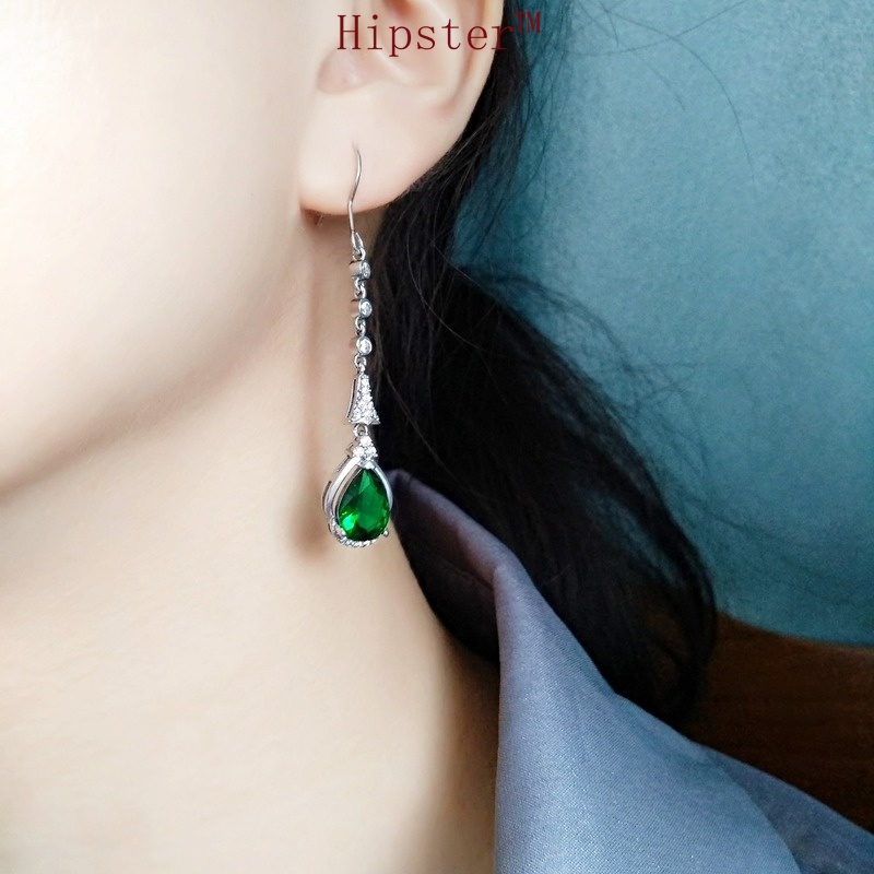 Full Diamond Luxury Diamond Retro Temperament Emerald Tassel Ear Hook