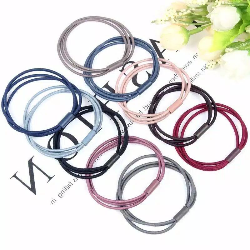 Ikat Rambut Ponytail Korea 3 Layer/ Karet Rambut / Kuncir Rambut Warna Warni