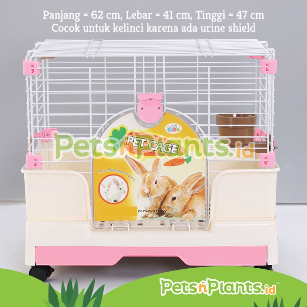 PnP Kandang Kelinci Besi Premium Besar Pet Bunny Wire Cage PINK 62x41x47 PetsNPlants