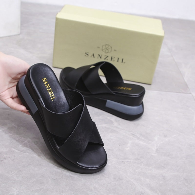 Sandal Wedges Wanita GO18 Sandal Hak Tinggi Tali Model X Import