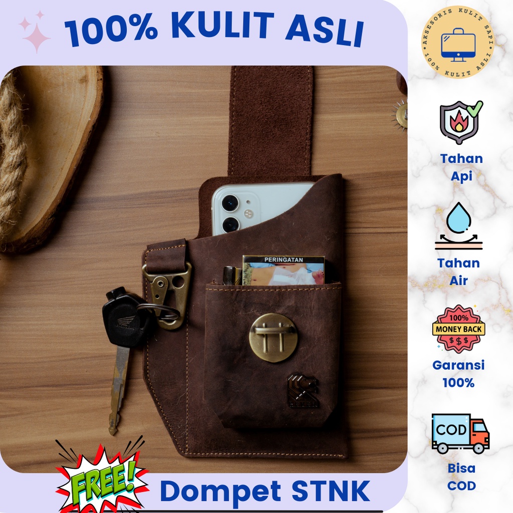 Tas Pinggang Selempang HP Pria Bahan Kulit Sapi Crazy Horse Original Kualitas Import Mini Bag Slingb