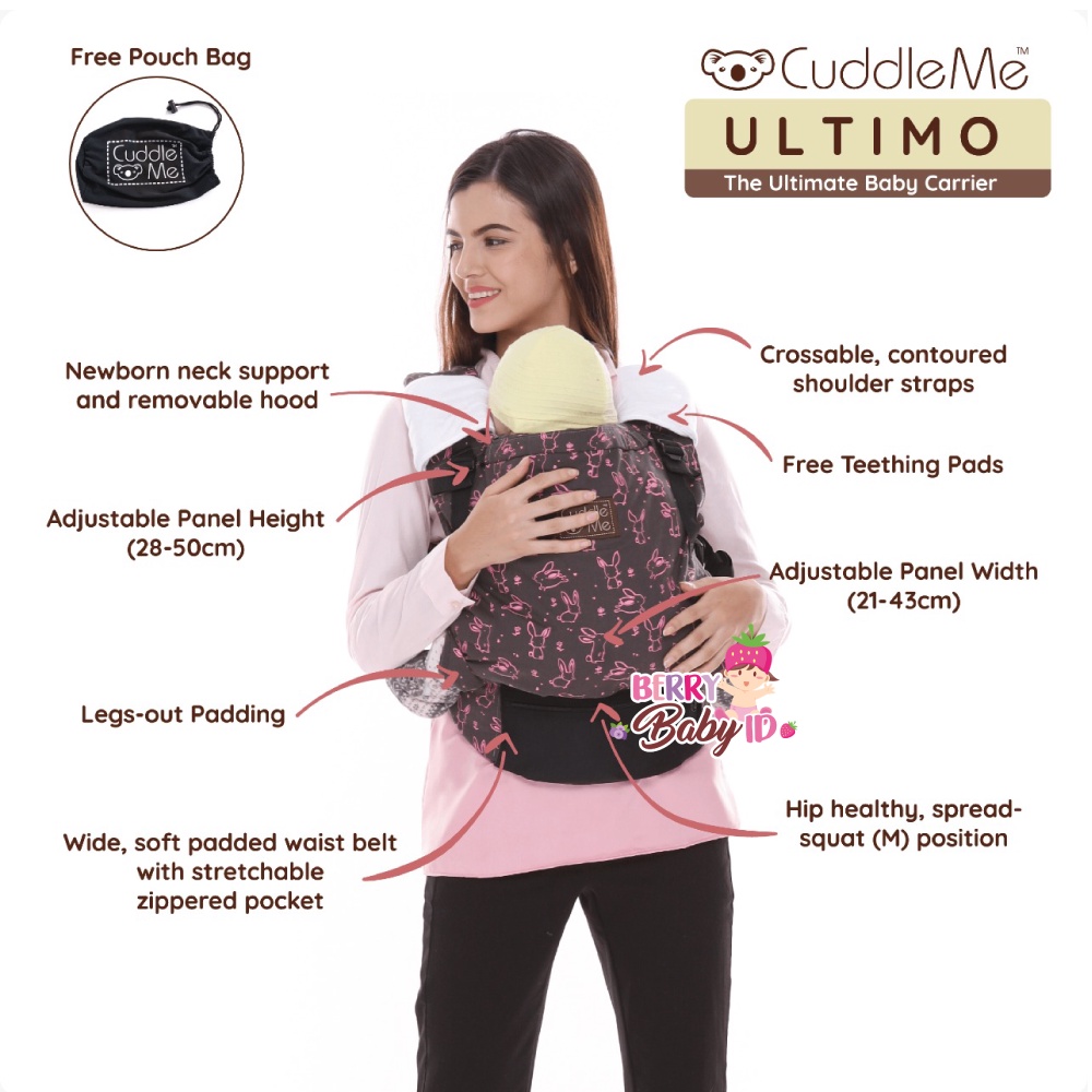 Cuddle Me Ultimo Carrier Gendongan Depan Hipseat Bayi 0-36 Bulan Berry Mart