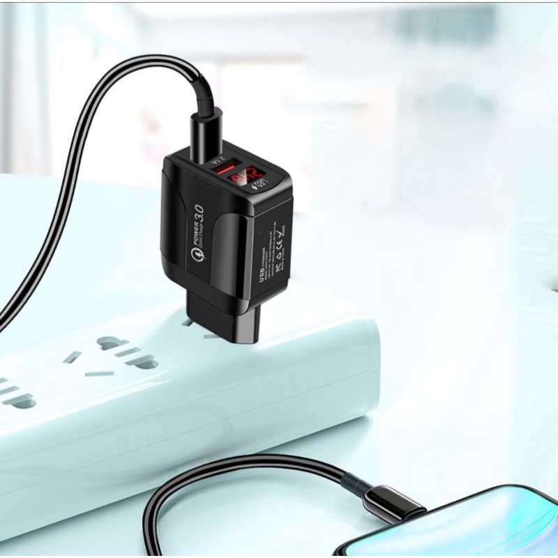 Usb Charger LED Display EU Plug 2.1A Smart Charger Untuk Semua Hp