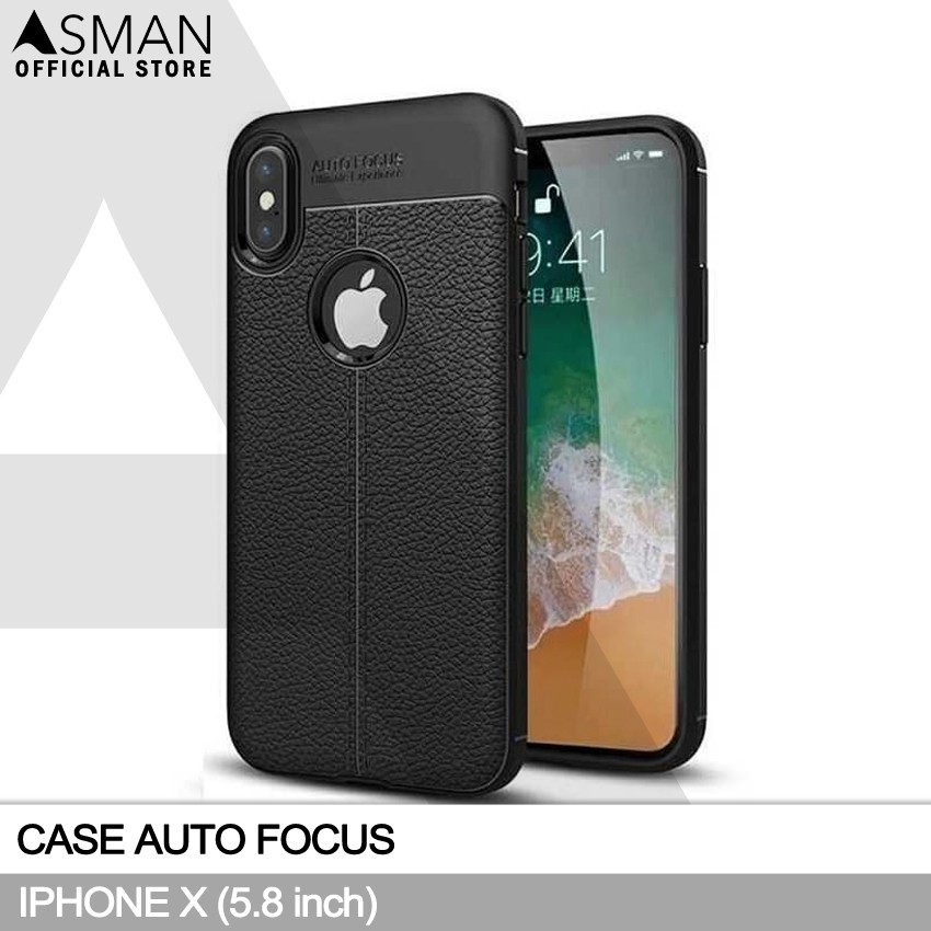 Auto Focus iPhone X (5.8&quot;) | Soft Case Leather Premium - Hitam