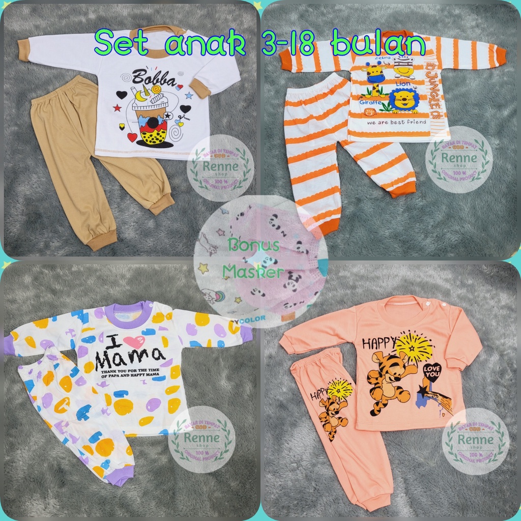 SETELAN BAJU BAYI 3-18 BULAN / PIYAMA ANAK / SETELAN KAOS ANAK / BAJU TIDUR (PANJANG)