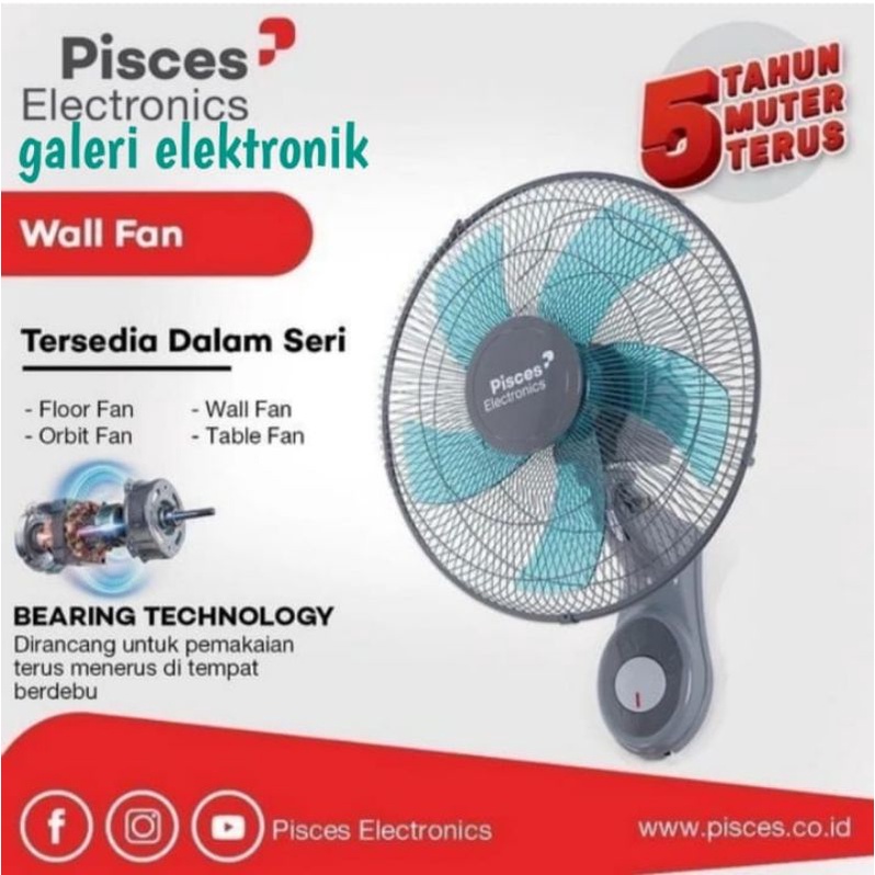 kipas angin dinding/gantung Pisces 16in dengan teknologi bearing GARANSI 5 TAHUN SNI 1611PRO