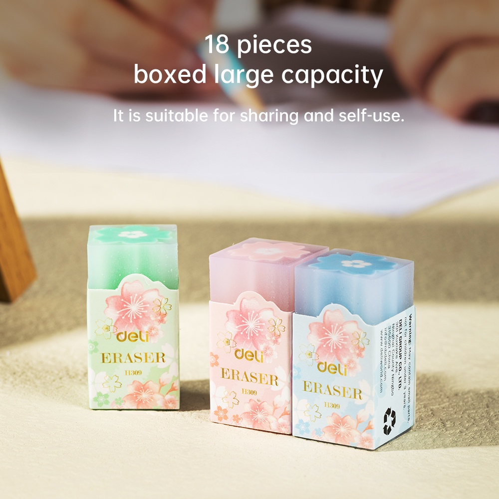 Deli School Eraser / Penghapus Lucu Gambar Bunga Sakura Tidak Meninggalkan Sampah Hapusan Hasil Sangat Bersih EH309