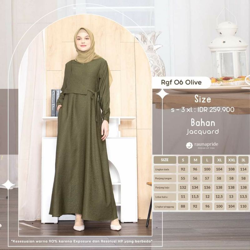 Gamis Rauna dewasa RGF 06 | Sarimbit Rauna 06 Dusty Mint Olive Maroon | gamis resmi kondangan bahan jacquard | Gamis Anak Remaja 06 dusty mint olive