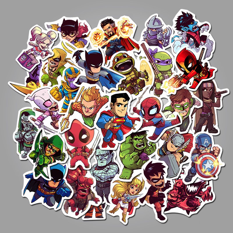 

50pcs / Pak Stiker Marvel DC Captain America Untuk Koper / Laptop / Gitar / Motor / Papan Seluncur / Skateboard / Album Foto DIY