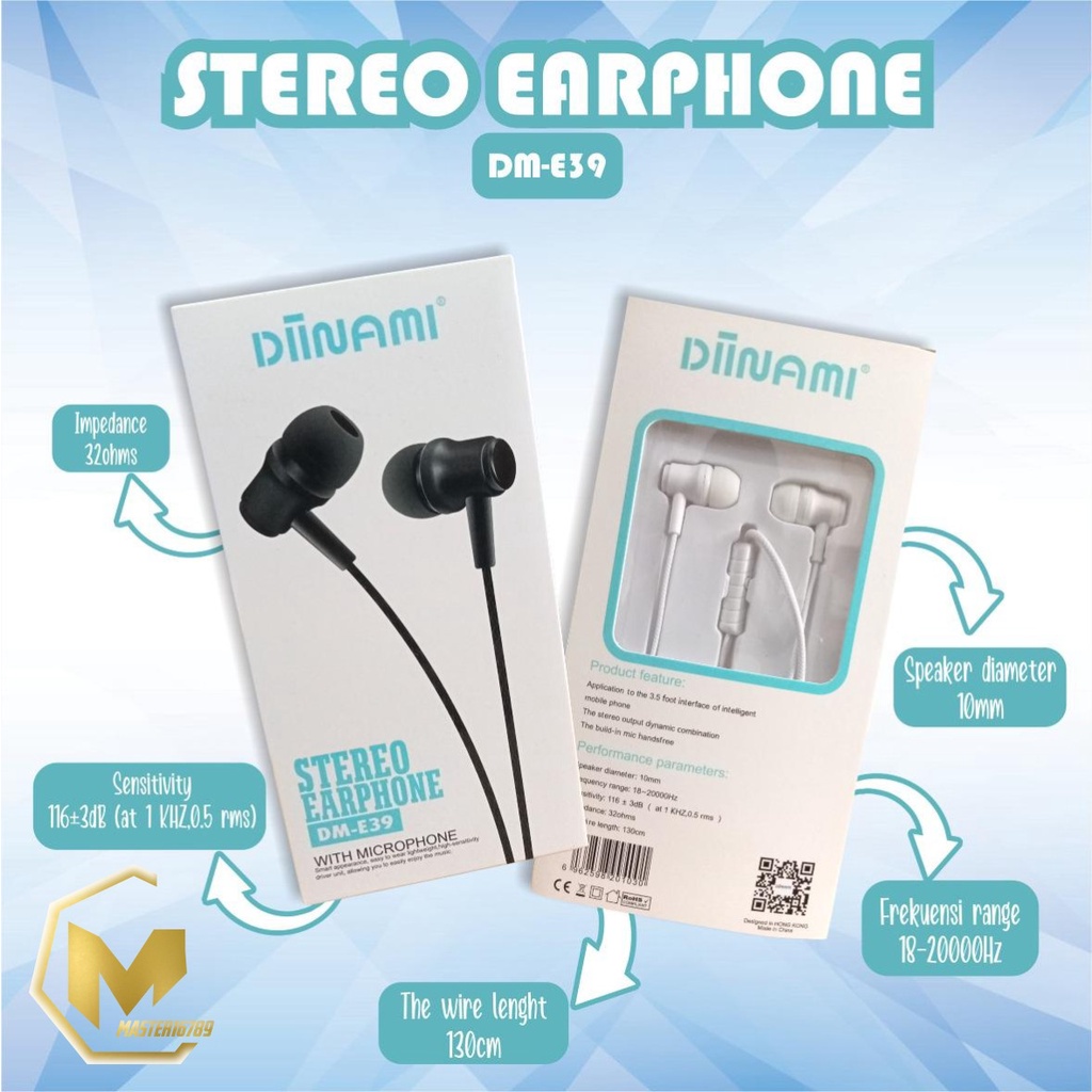 BM031 Headset DIINAMI E39 stereo Earphone Bass Android iPhone Original With MIC - Garansi 1 Tahun MA1833