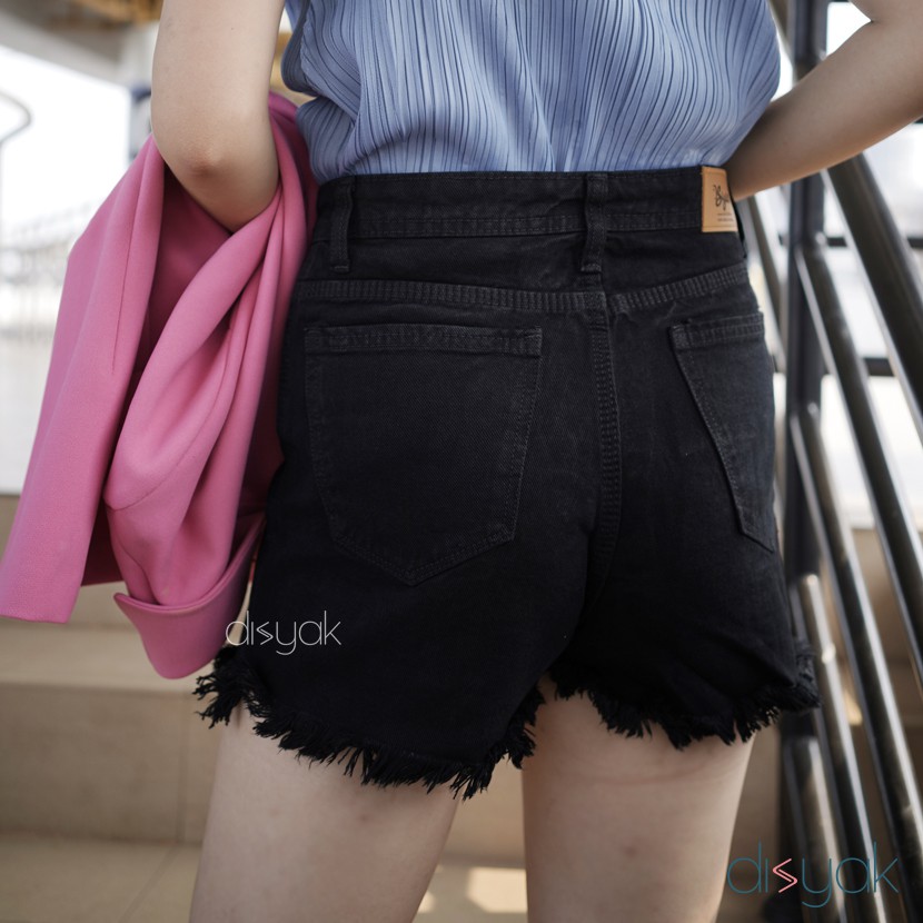 DISYAK - Hotpants Jeans Belah Tengah Black 1001-2001