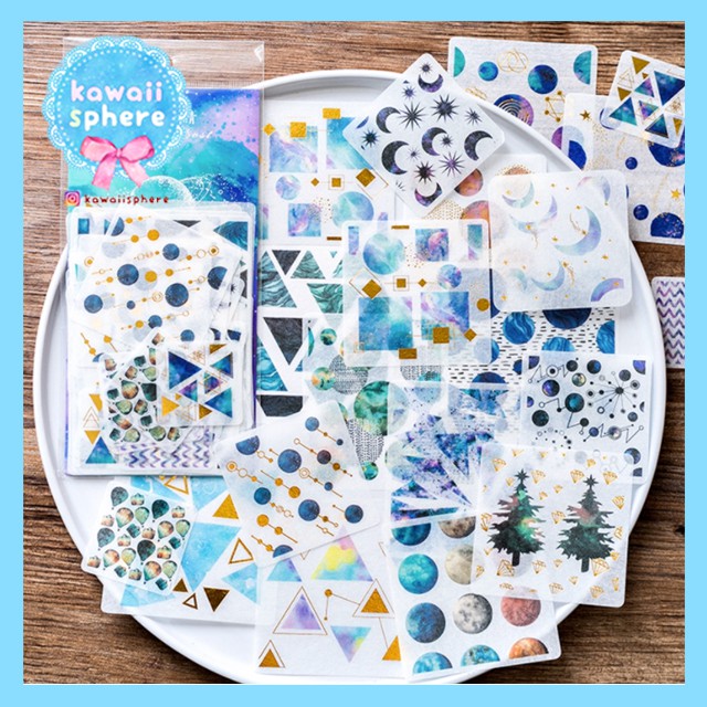 

Flake Stickers Washi - Night Geometry | Stiker Journal Planner Gold Foiled Motif Pemandangan