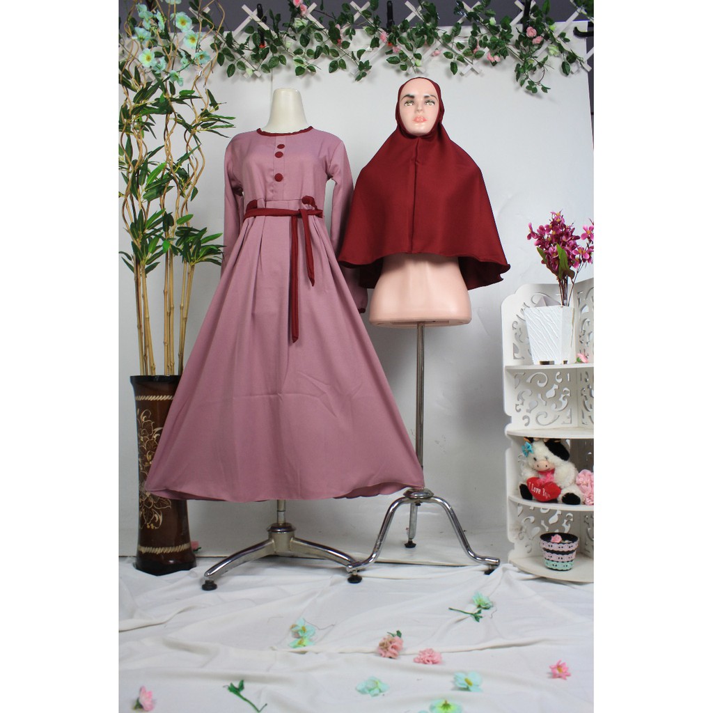 Gamis anak tanggung BILQIS moscrepe kancing 3 set Khimar