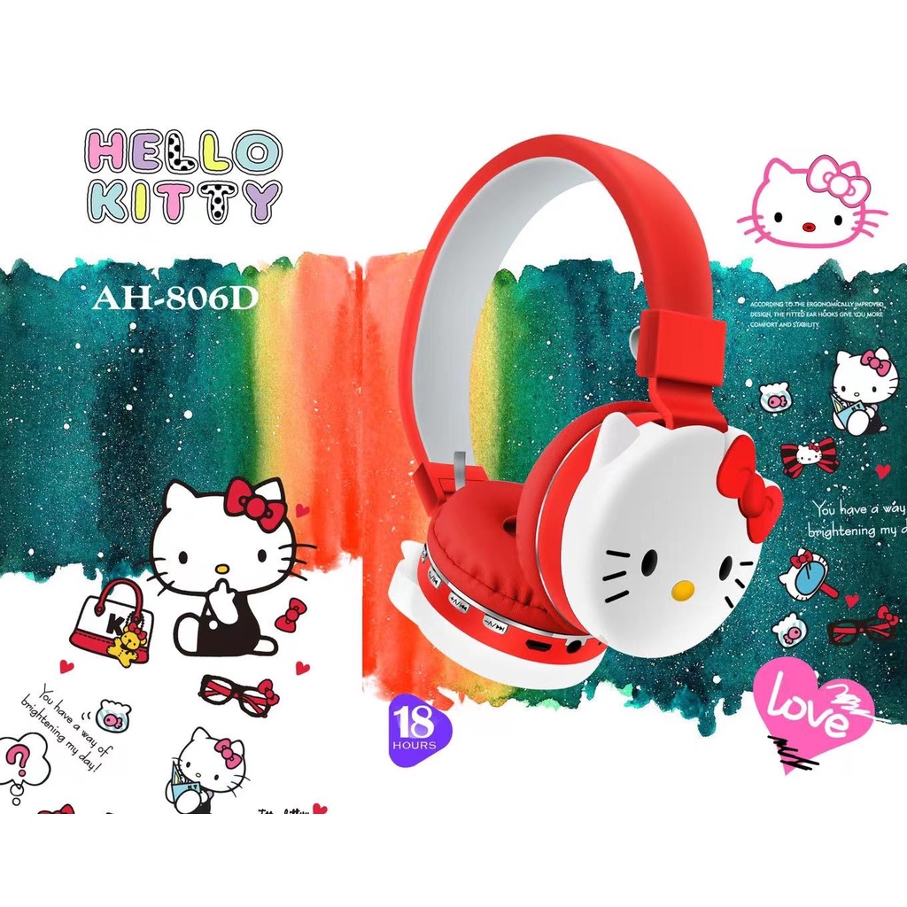 [ AH-806 / 807K ] HEADPHONE BANDO BLUETOOTH/WIRELESS KARAKTER HELLOKITTY / LILO STICH /KUMBANG BAHAN KARET TYPE AH-806