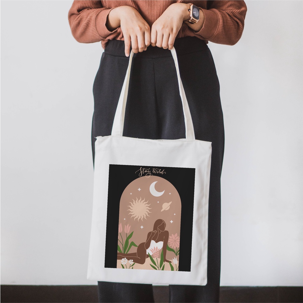 Sevine Tote Bag Resleting Tas Wanita Fashion Totebag Laptop Nordic Girl Aesthetic Art - WAT