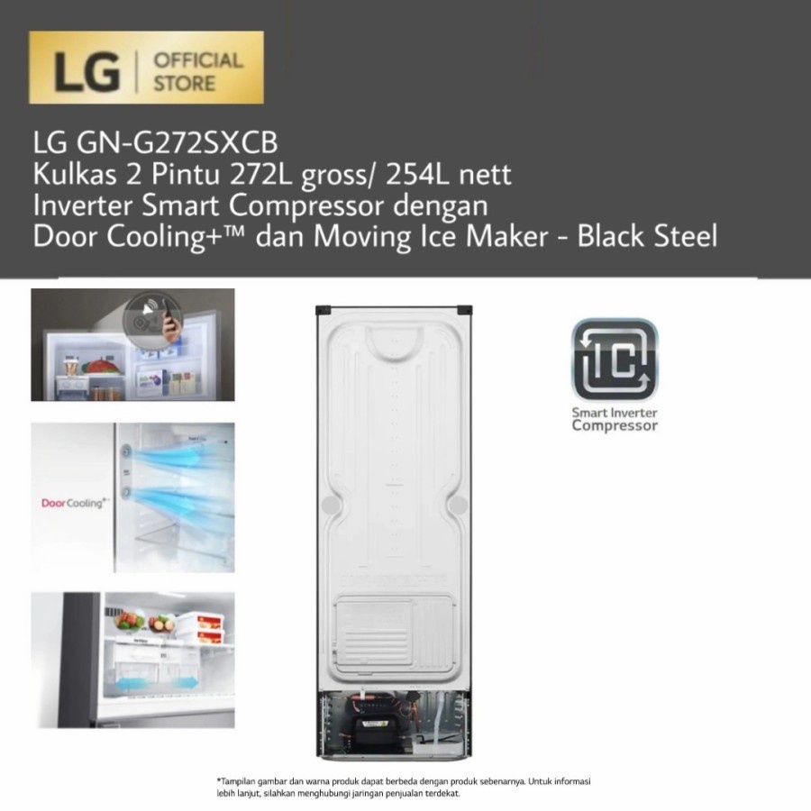 Lemari Es LG GNG272SXCB / GN-G272SXCB Kulkas 2 Pintu Smart Inverter 272 L