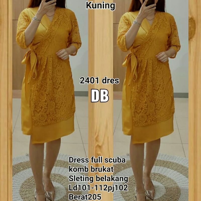 Dress scuba kombinasi brukat
