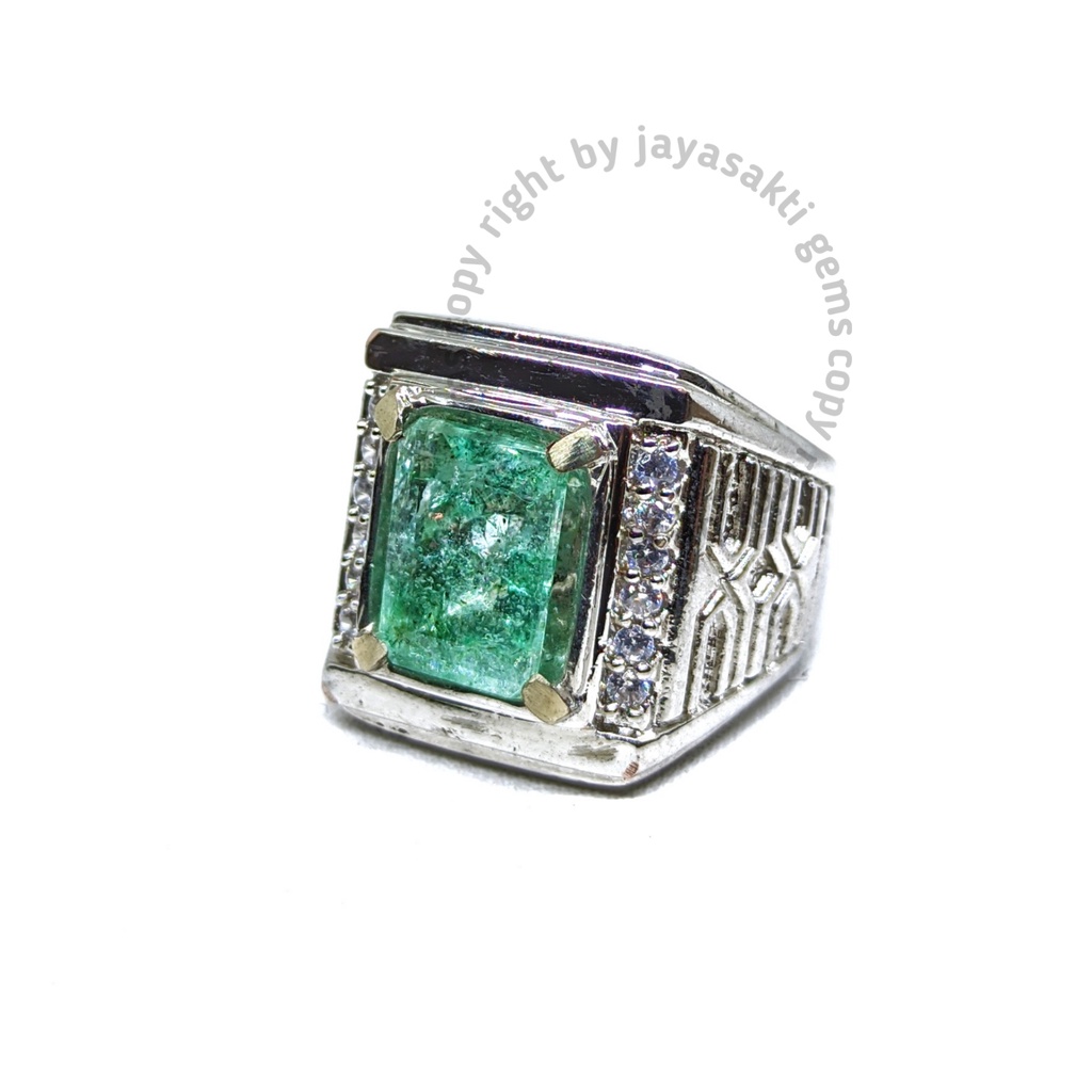 Natural Batu Permata Emerald Berly Zamrud Colombia Octagon Ring Alpaka EBZC02