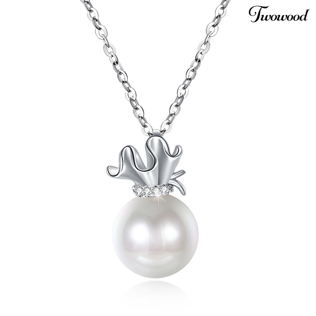 Twowood SILVERHOO 925 Silver Pendant Chain Neck Decoration Imitation Pearl Flower Pendant Clavicle Necklace for Party